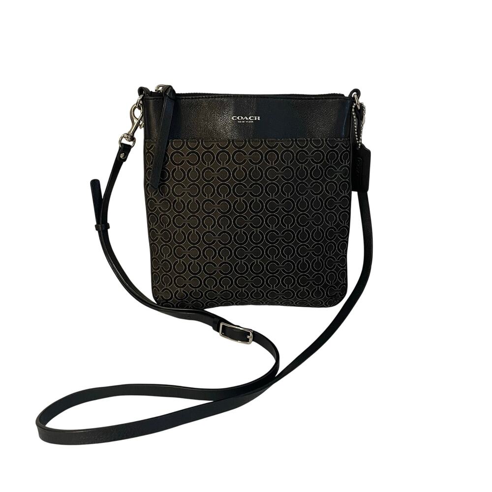 Coach Women’s Op Art Signature Canvas Slim Crossbody Bag Black Charcoal COA Auth